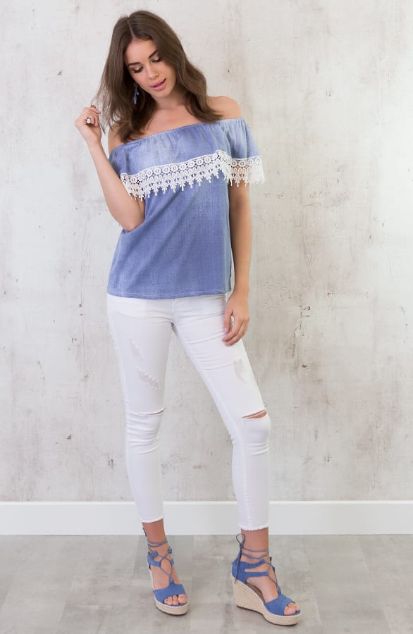 Off Shoulder Denim Top – shoparchief, foto 4