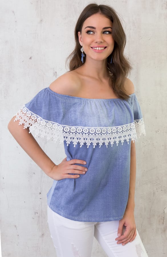 Off Shoulder Denim Top – shoparchief, foto 2