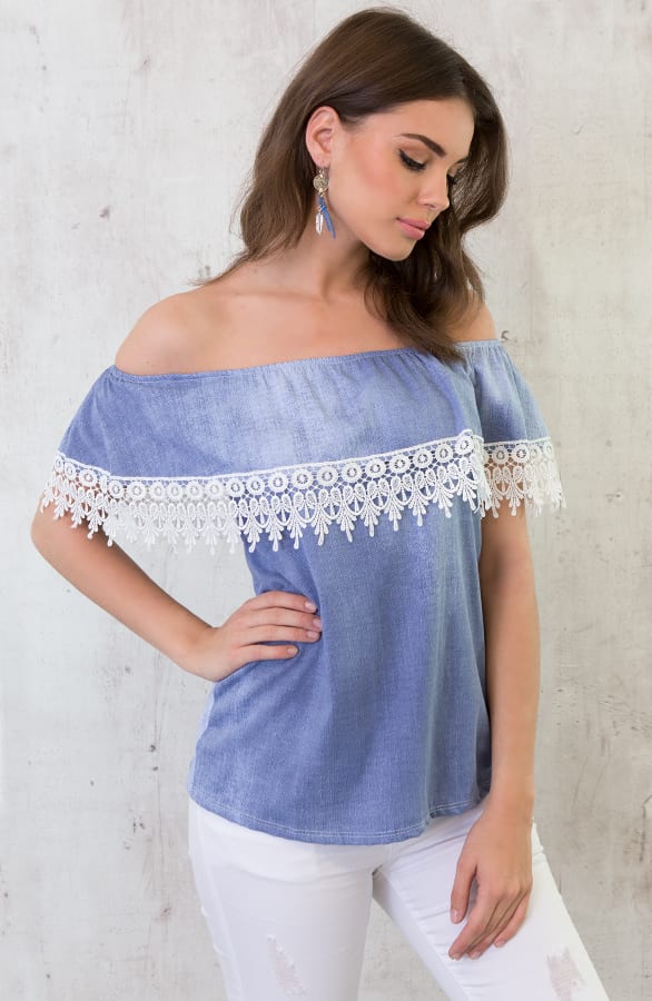 Off Shoulder Denim Top – shoparchief, foto 7