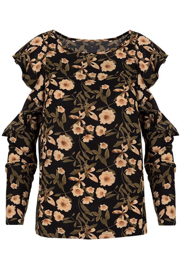 Luxe Bloemen Blouse Zwart – shoparchief, foto 1