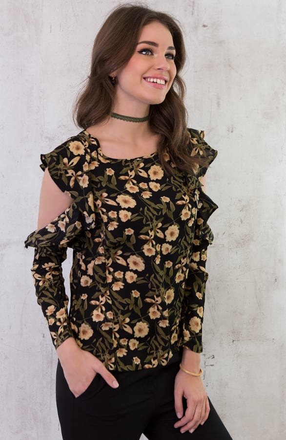 Luxe Bloemen Blouse Zwart – shoparchief, foto 4