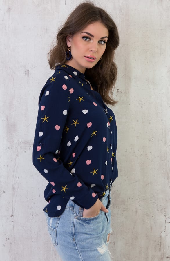 Schelpen Print Blouse Marine – shoparchief, foto 5
