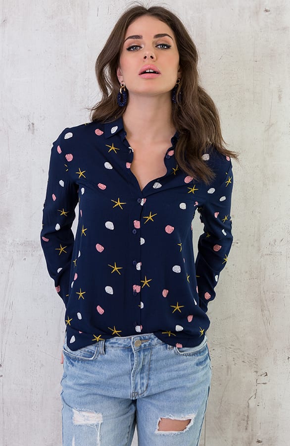 Schelpen Print Blouse Marine – shoparchief, foto 4