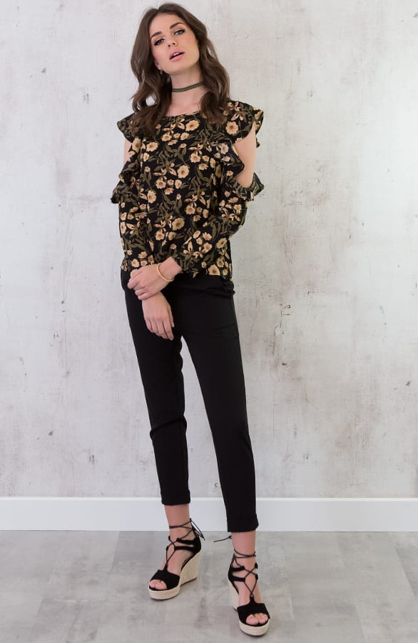 Luxe Bloemen Blouse Zwart – shoparchief, foto 5