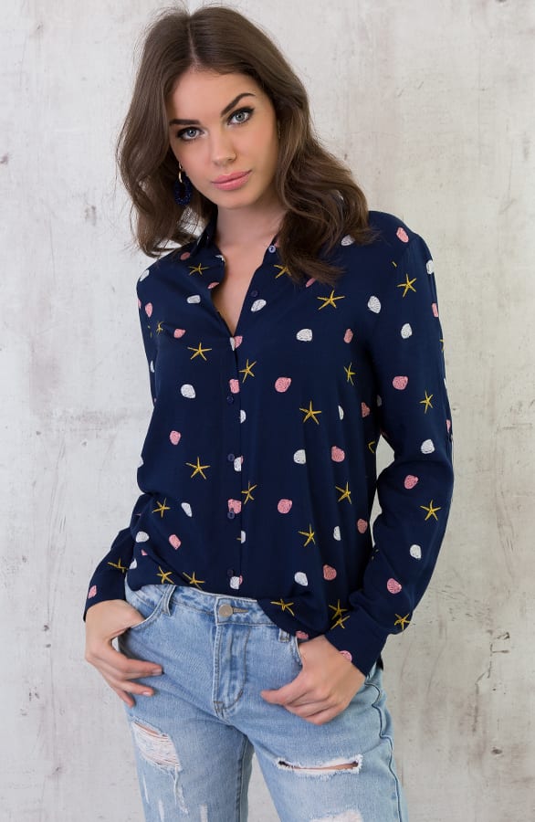 Schelpen Print Blouse Marine – shoparchief, foto 6