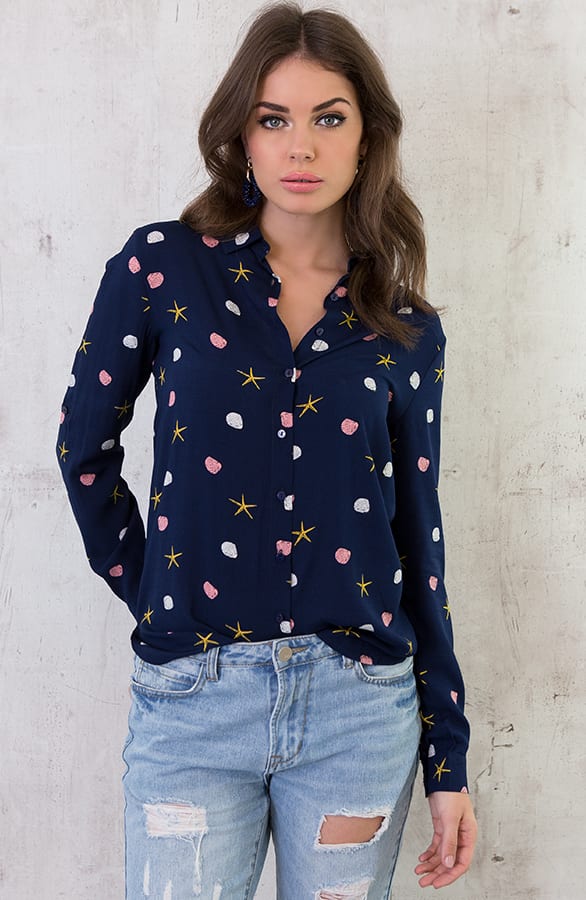 Schelpen Print Blouse Marine – shoparchief, foto 2
