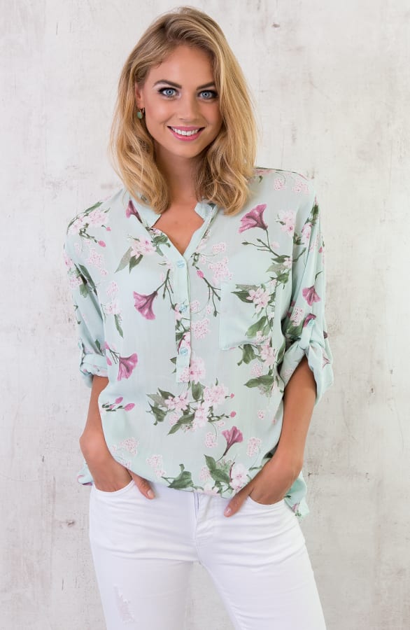 Flowerly Blouse Mintgroen – shoparchief, foto 1
