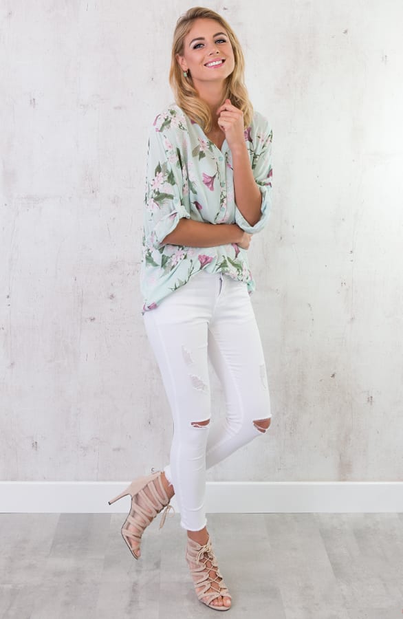 Flowerly Blouse Mintgroen – shoparchief, foto 5