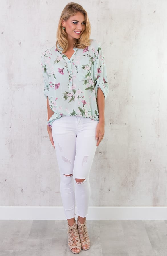 Flowerly Blouse Mintgroen – shoparchief, foto 2