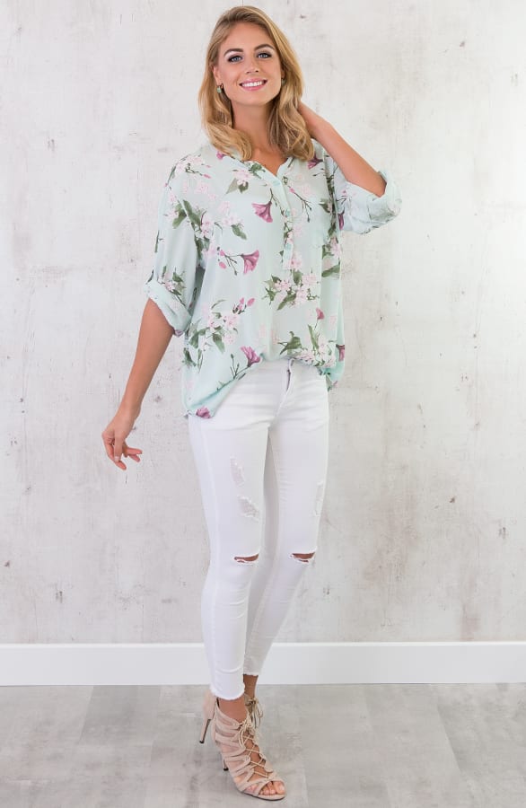 Flowerly Blouse Mintgroen – shoparchief, foto 3