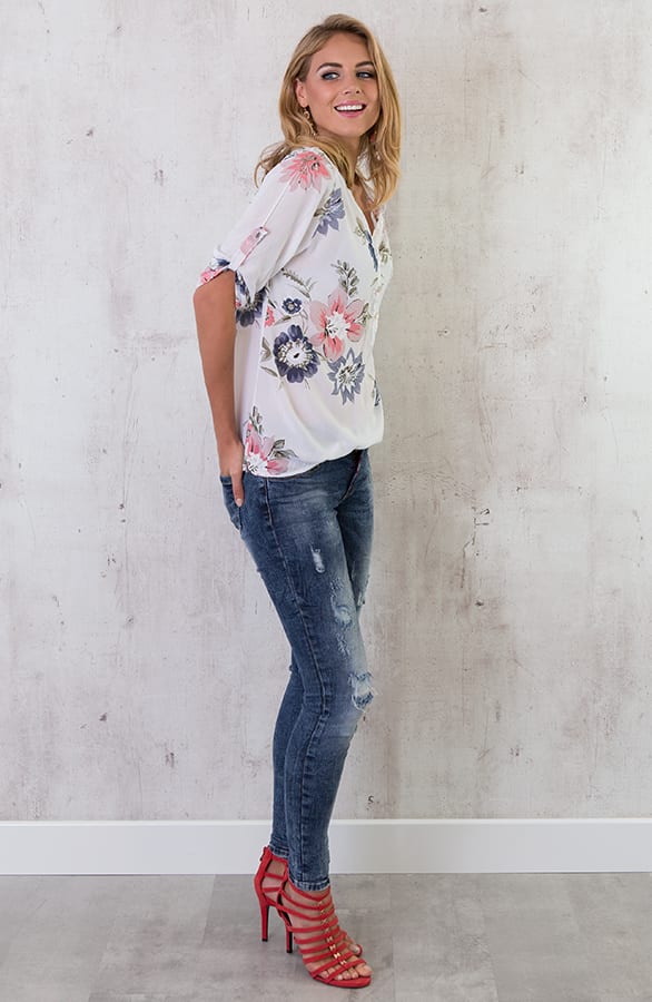 Bloemen Pailletten Blouse Wit – shoparchief, foto 6