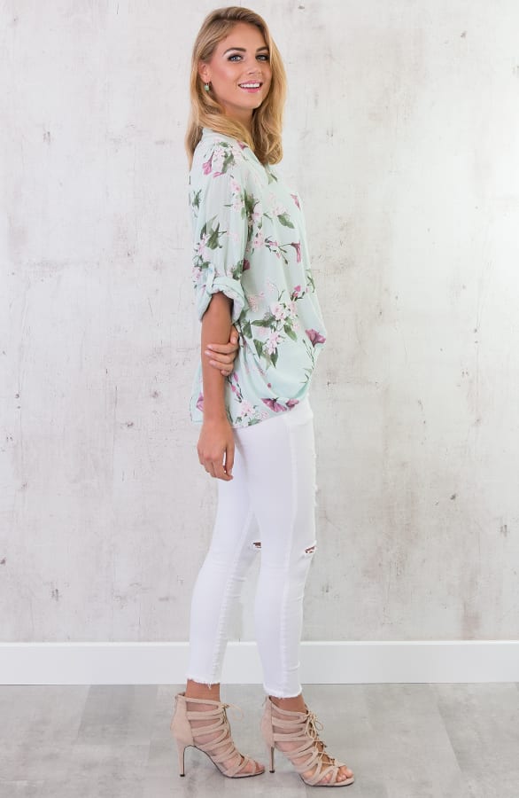 Flowerly Blouse Mintgroen – shoparchief, foto 6