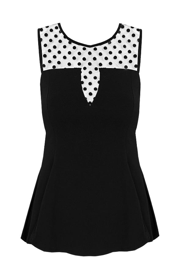 Polkadot Peplum Top Zwart – shoparchief, foto 1