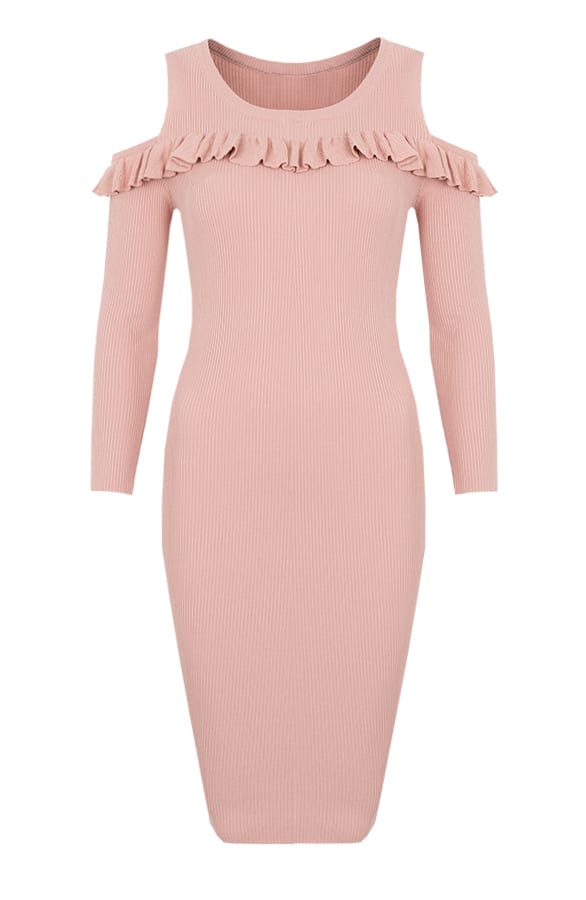 Ruffle Rib Jurk Roze – shoparchief, foto 1