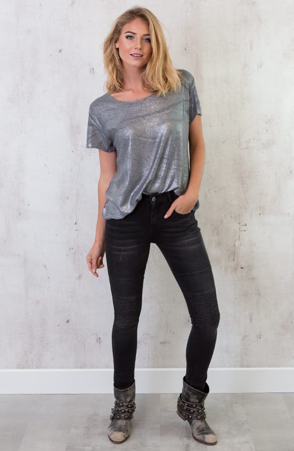 Shine Metallic Top Grijs – shoparchief, foto 3