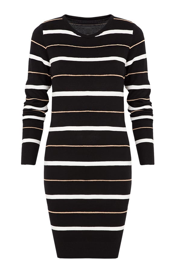 Gestreepte Jurk Limited Zwart Goud – shoparchief, foto 1