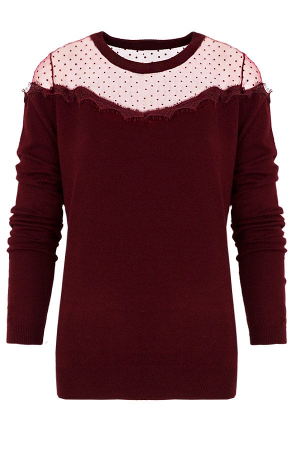 Kanten Polkadot Trui Bordeaux – shoparchief, foto 1
