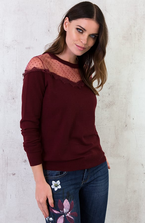 Kanten Polkadot Trui Bordeaux – shoparchief, foto 2
