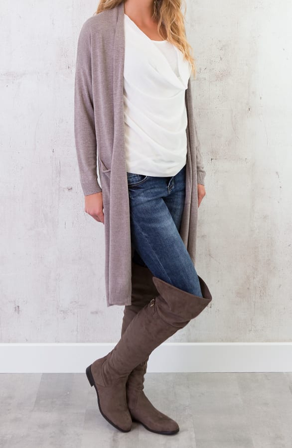 Long Jersey Cardigan Taupe – shoparchief, foto 4