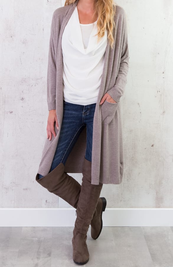 Long Jersey Cardigan Taupe – shoparchief, foto 3