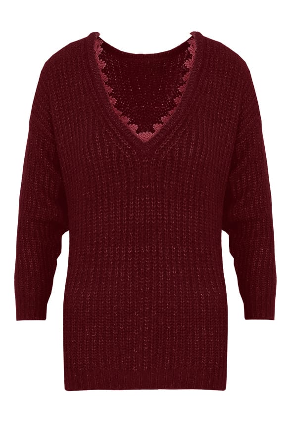 Kanten V Trui Bordeaux – shoparchief, foto 1