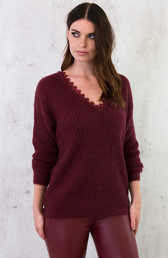 Kanten V Trui Bordeaux – shoparchief, foto 3