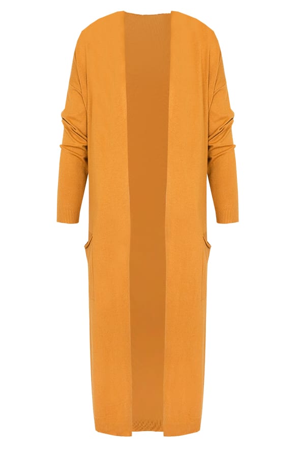 Long Jersey Cardigan Okergeel – shoparchief, foto 1