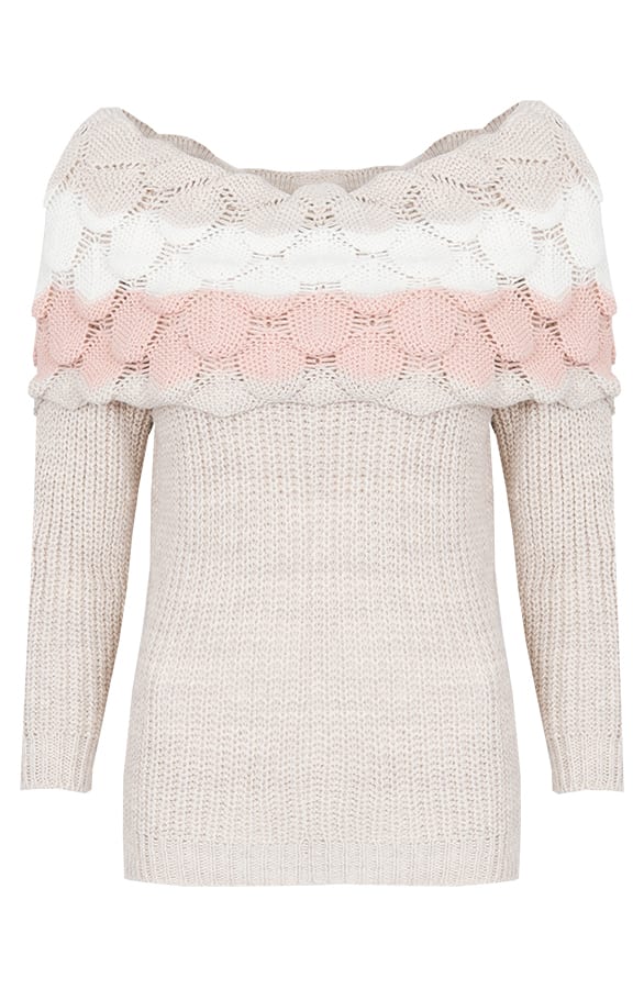Tricolore Waffle Trui Beige – shoparchief, foto 1
