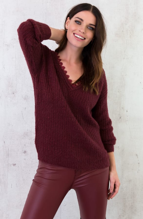 Kanten V Trui Bordeaux – shoparchief, foto 4