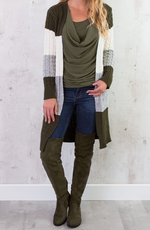 Gebreid Vest Tricolore Legergroen – shoparchief, foto 3