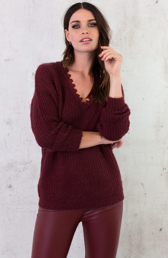 Kanten V Trui Bordeaux – shoparchief, foto 5