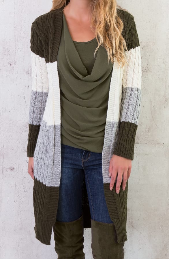 Gebreid Vest Tricolore Legergroen – shoparchief, foto 2
