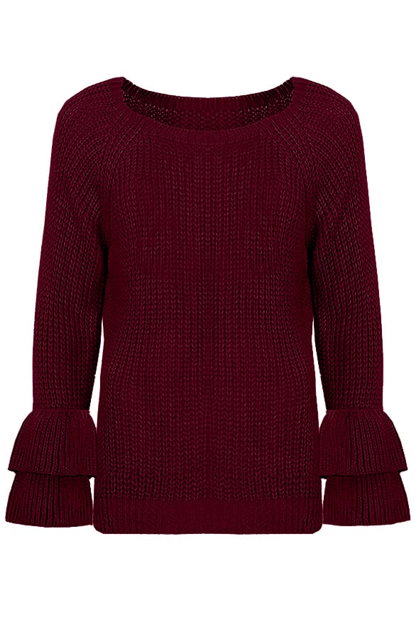 Ruches Mouwen Trui Bordeaux – shoparchief, foto 1