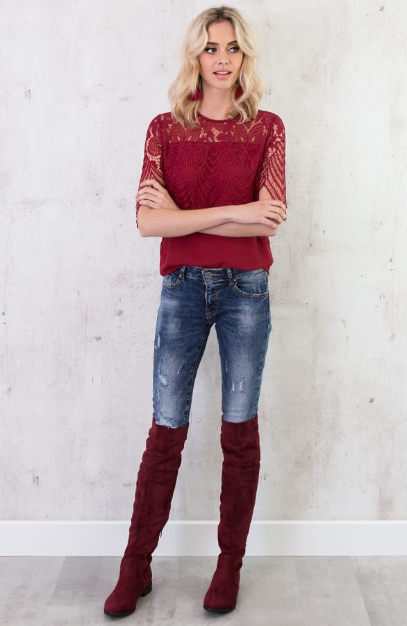 Kanten Zigzag Top Bordeaux – shoparchief, foto 7