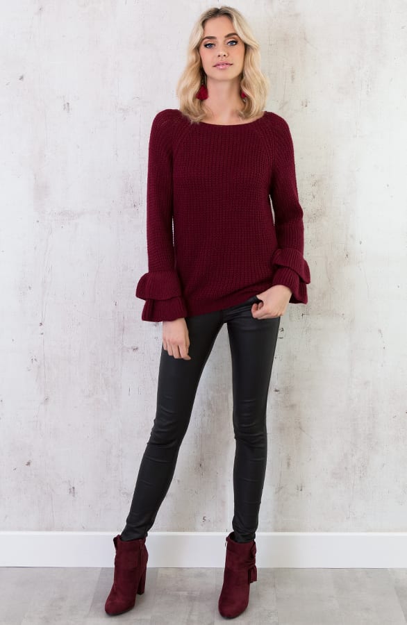 Ruches Mouwen Trui Bordeaux – shoparchief, foto 6
