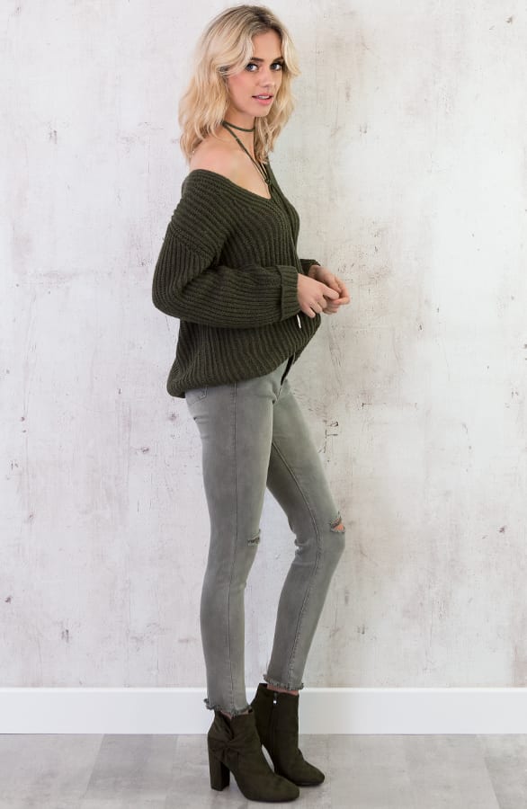 Oversized V Sweater 2.0 Army – shoparchief, foto 4