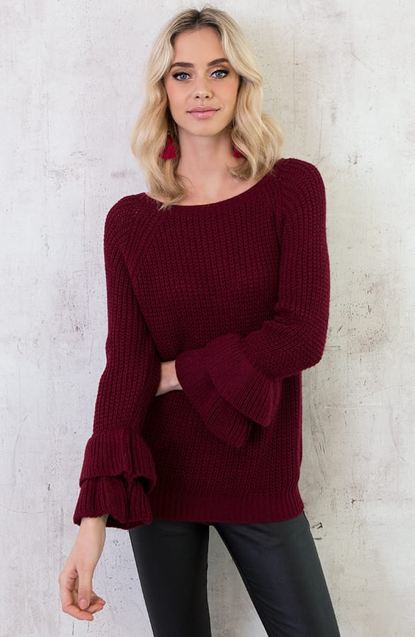 Ruches Mouwen Trui Bordeaux – shoparchief, foto 2