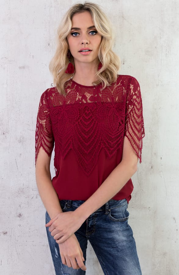 Kanten Zigzag Top Bordeaux – shoparchief, foto 2