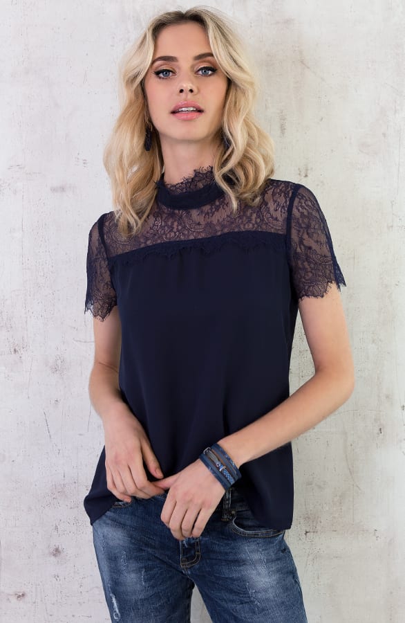 Luxe Kanten Top Marineblauw – shoparchief, foto 4