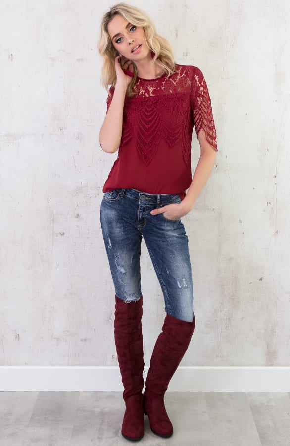 Kanten Zigzag Top Bordeaux – shoparchief, foto 6