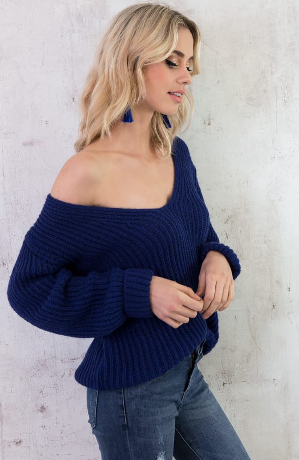 Oversized V Sweater 2.0 Kobalt – shoparchief, foto 4