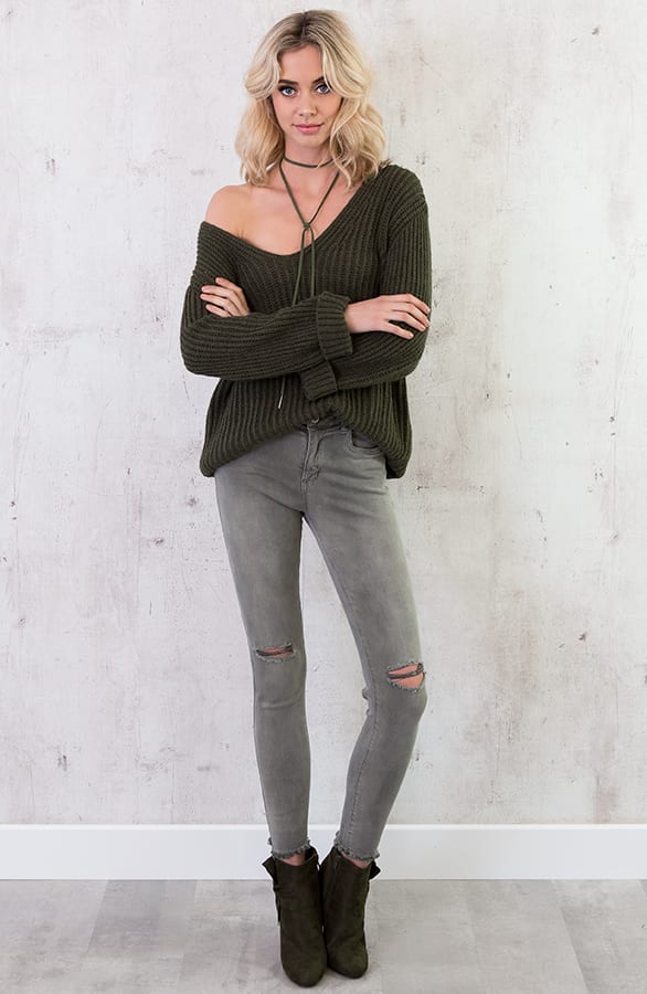 Oversized V Sweater 2.0 Army – shoparchief, foto 7