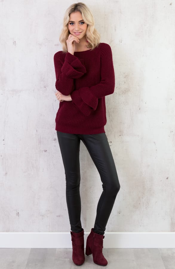 Ruches Mouwen Trui Bordeaux – shoparchief, foto 3