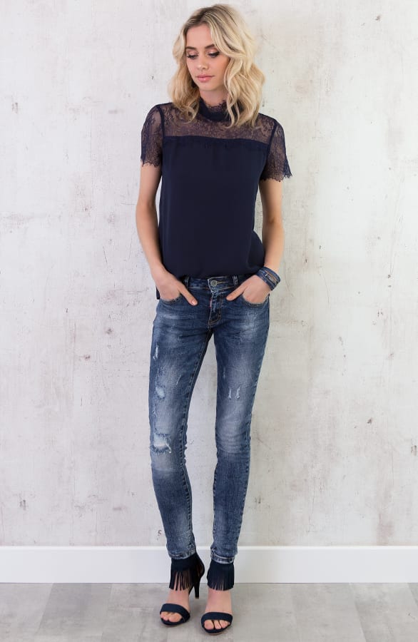 Luxe Kanten Top Marineblauw – shoparchief, foto 5