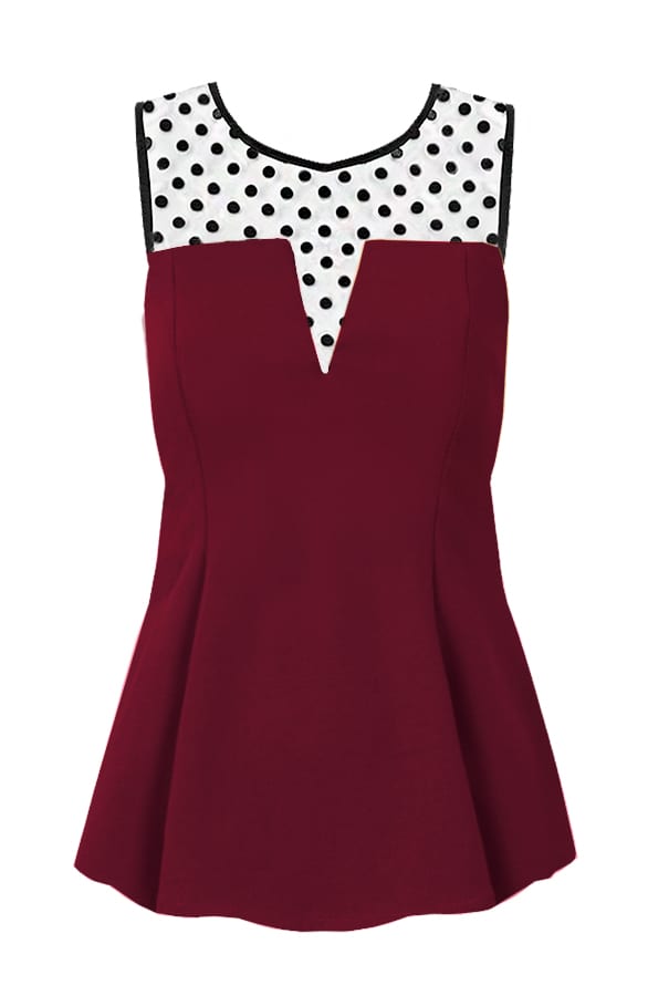 Polkadot Peplum Top Bordeaux – shoparchief, foto 1