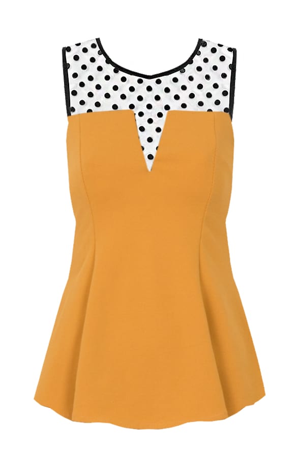 Polkadot Peplum Top Oker – shoparchief, foto 1