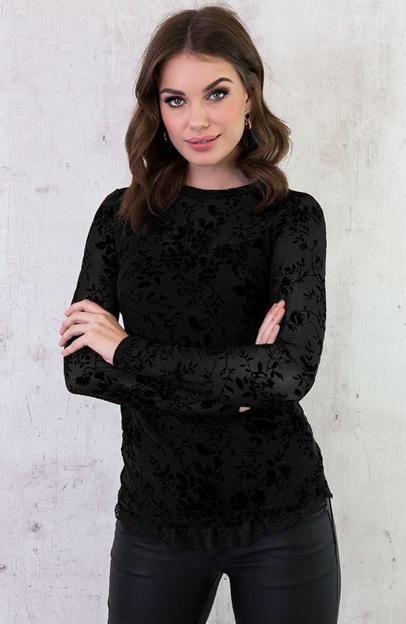 Velvet Bloemen Sleeve Zwart – shoparchief, foto 1