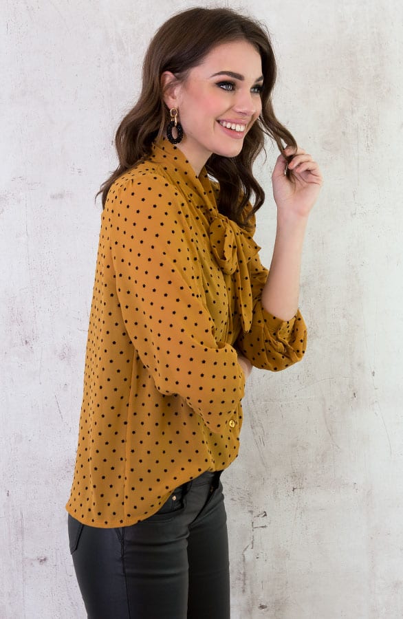 Sterrenprint Velours Blouse Oker – shoparchief, foto 6