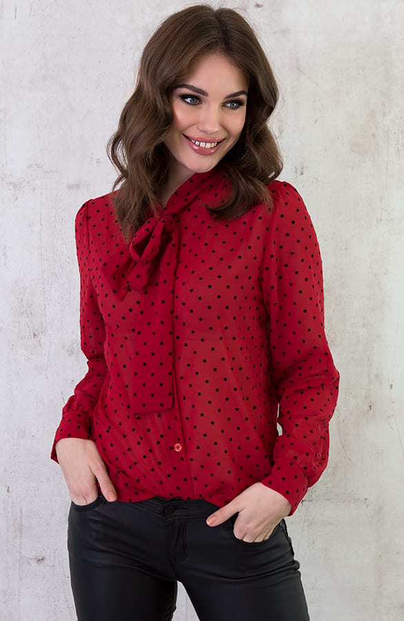 Sterrenprint Velours Blouse Rood – shoparchief, foto 3