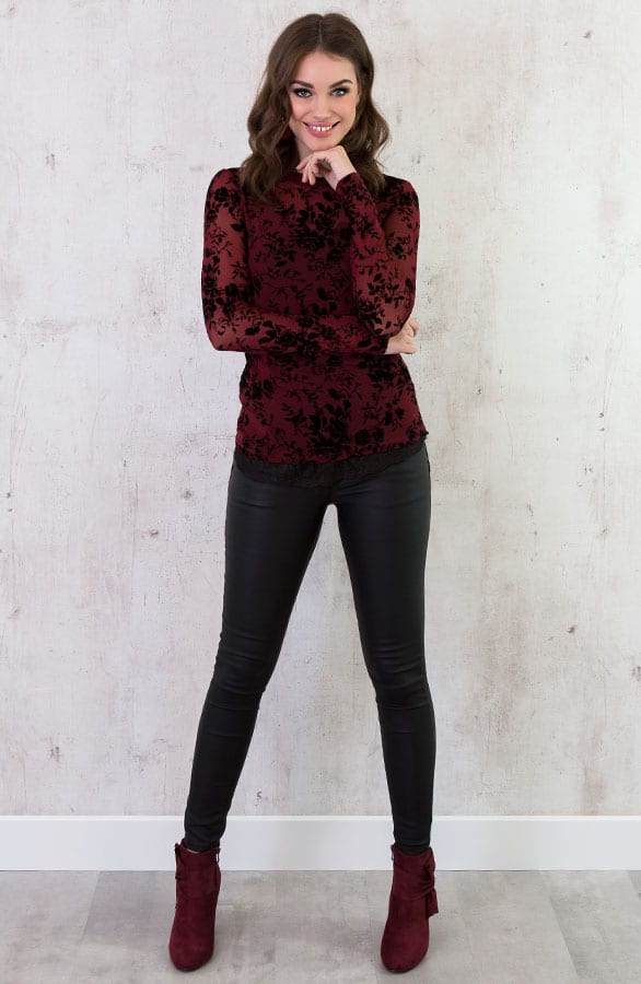 Velvet Bloemen Sleeve Bordeaux – shoparchief, foto 2